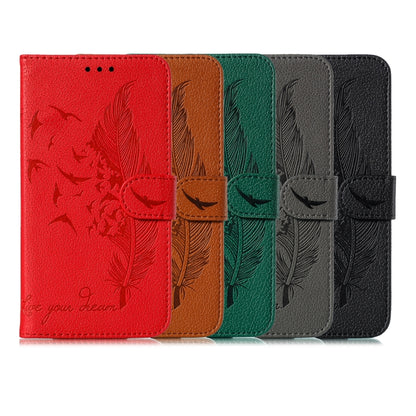 Feather-pattern flip leather phone cases in multiple colors with card slots