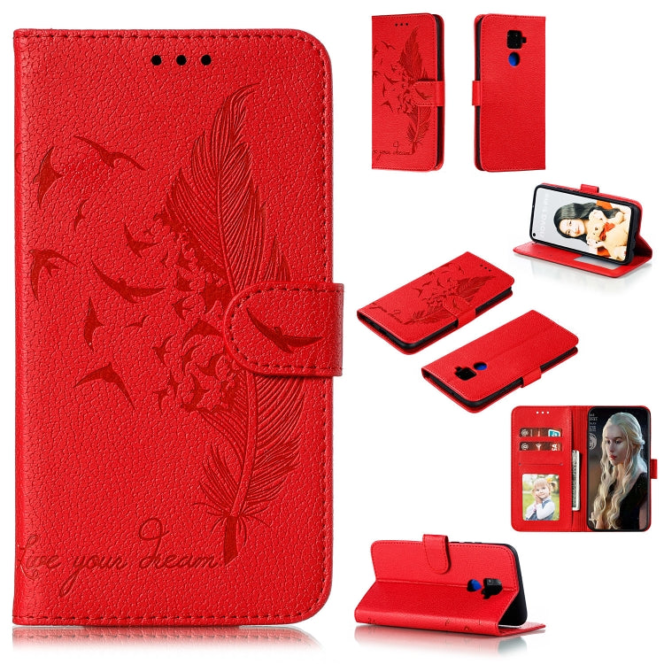 Red feather pattern leather phone wallet flip case with card slots and stand