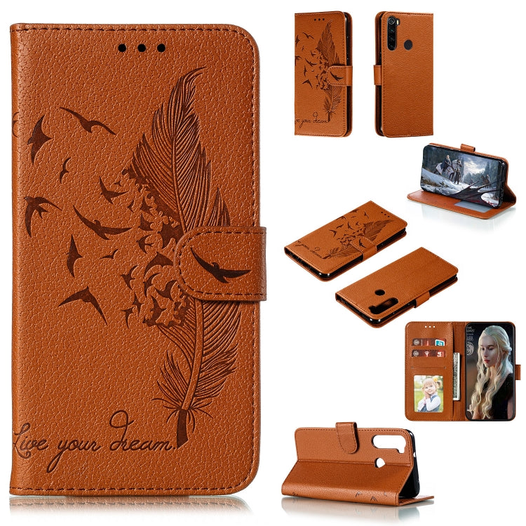 Orange textured leather flip phone case with feather pattern, card slots, and stand