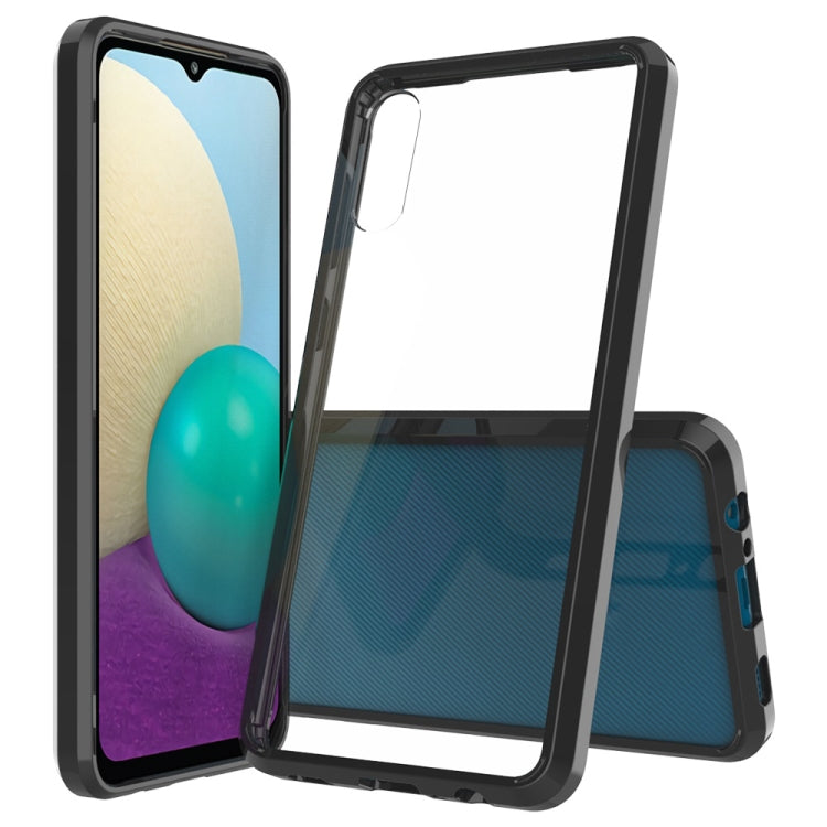 Shockproof protective phone case with black bumper and clear back panel