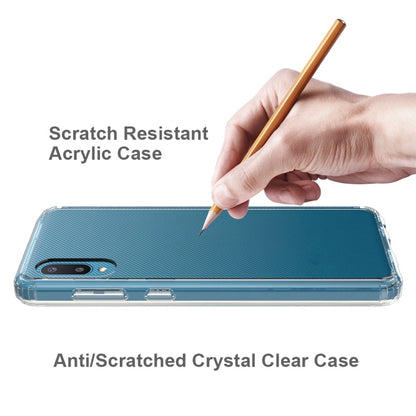 Clear scratch-resistant phone case with blue back and edge coverage