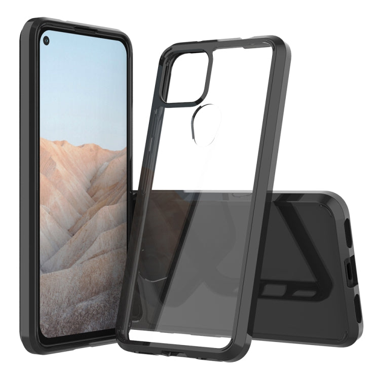 Clear protective phone case with black bumper and camera cutout