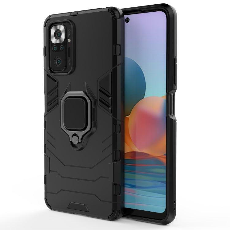 Shockproof TPU phone case with magnetic ring holder for secure grip; black