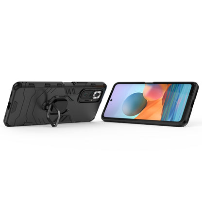 Shockproof TPU phone case with magnetic ring holder; black, side profile and screen view