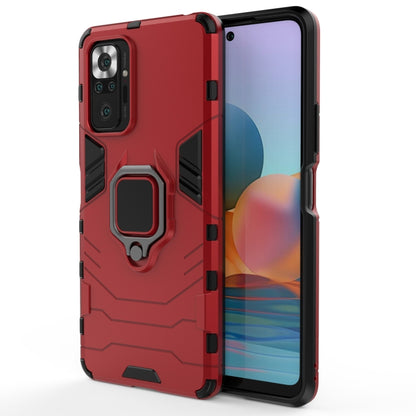 Shockproof TPU phone case with magnetic ring holder; red, front and back shown