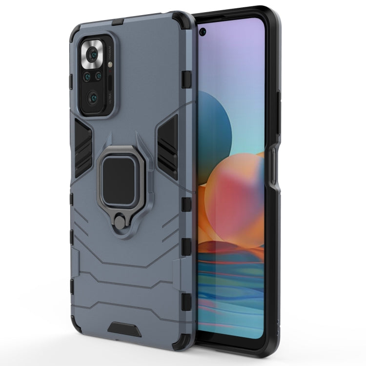 Shockproof phone case with magnetic ring holder, dark gray/black, raised corners