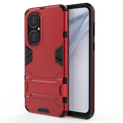 Red rugged shockproof phone case with TPU bumper, side grips and camera cutouts