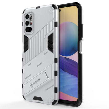 White armored shockproof phone case with textured grip and camera cutouts