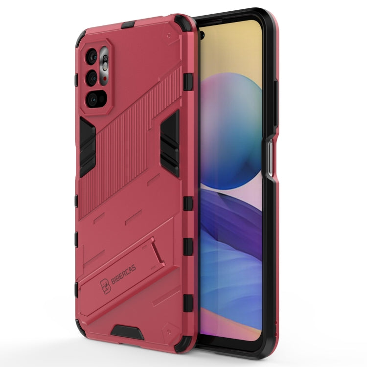 Rugged shockproof phone case, red with black accents, front and back shown
