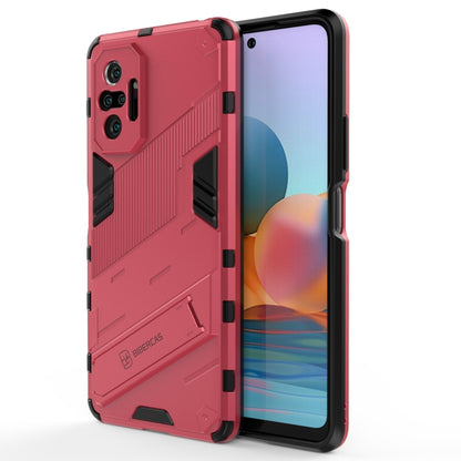 Rugged shockproof phone case, red with black accents, front and back shown