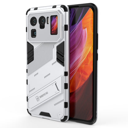 Rugged shockproof phone case, white with black accents, front and back shown