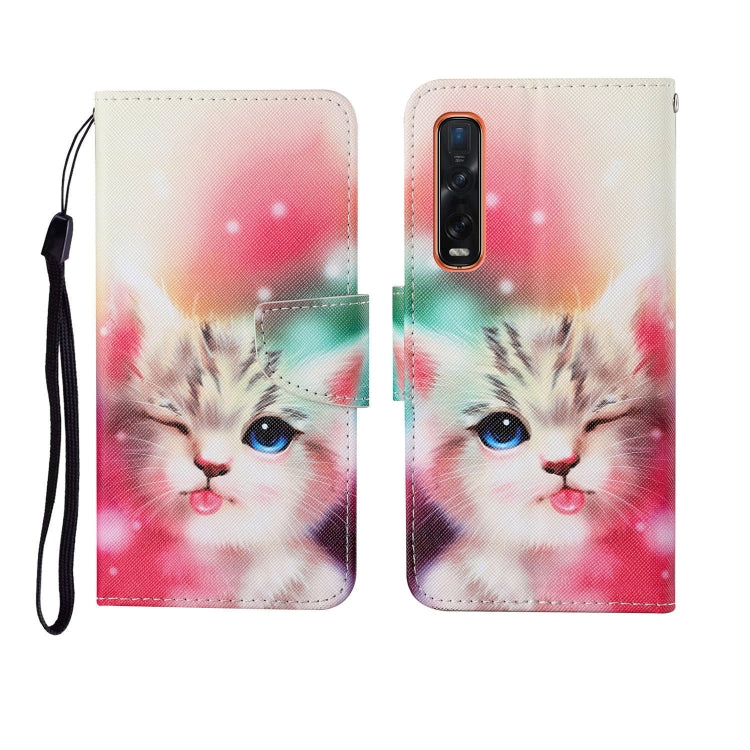 OPPO Find X2 Pro wallet phone case, printed cat with magnetic clasp and wrist strap