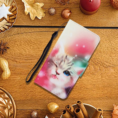 Printed cat wallet phone case with wrist strap and flip cover