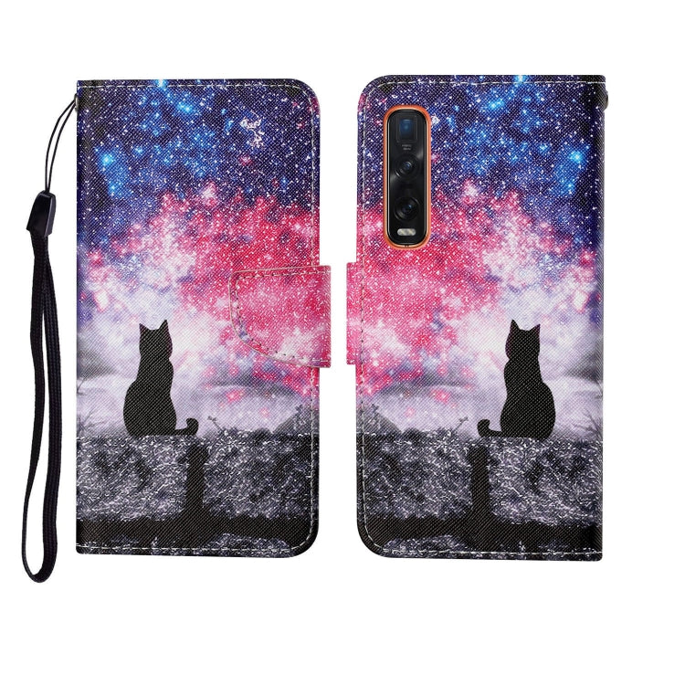 Galaxy cat wallet phone case with wrist strap, printed night-sky design