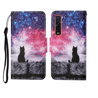 Galaxy cat wallet phone case with wrist strap, printed night-sky design