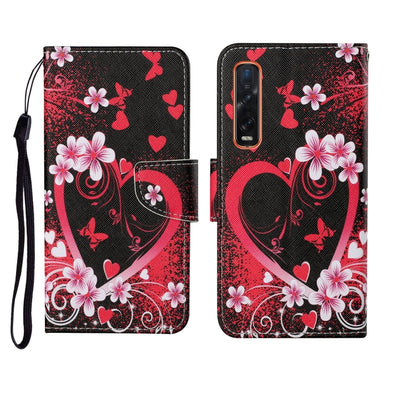 Red and black floral heart wallet phone case with wrist strap and flip clasp