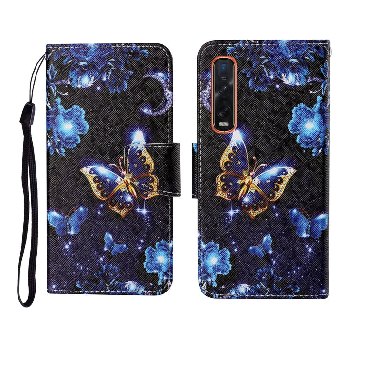 Blue butterfly starry wallet phone case with wrist strap and flip cover
