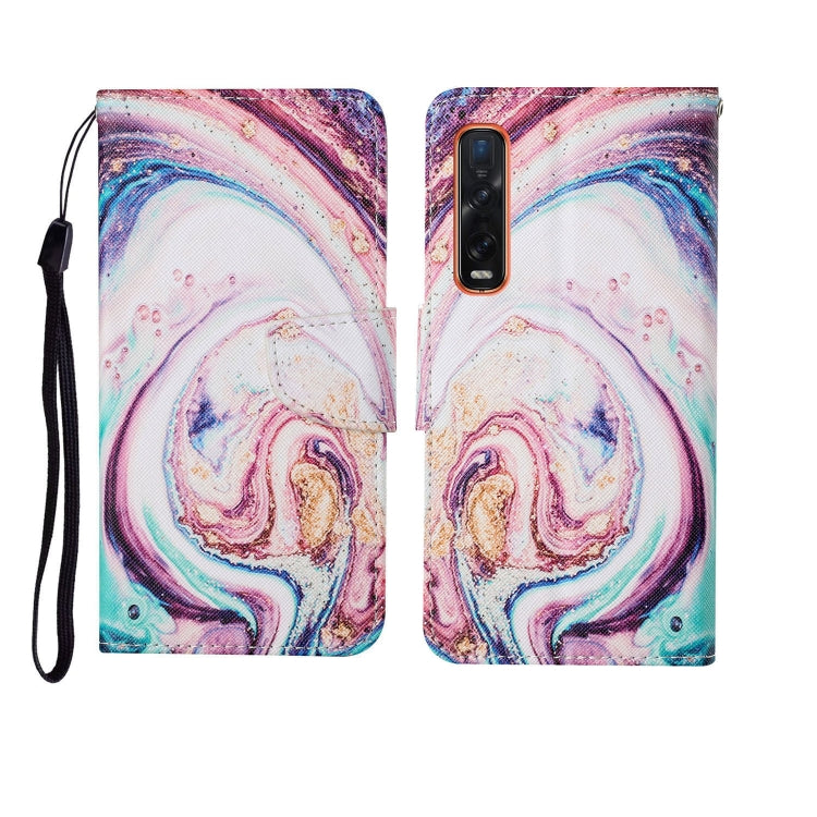 Folding phone case with swirling watercolor marble pattern and wrist strap