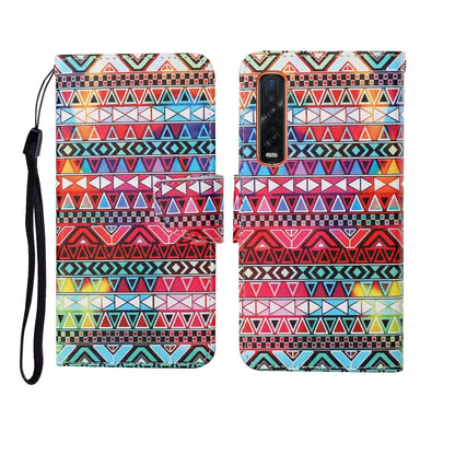 Folding wallet phone case with bold geometric tribal stripes pattern and wrist strap