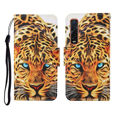 Folding phone case with tiger face illustration and wrist strap, wallet style