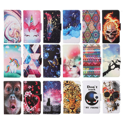 Assorted patterned folding phone cases shown in a grid with wrist straps