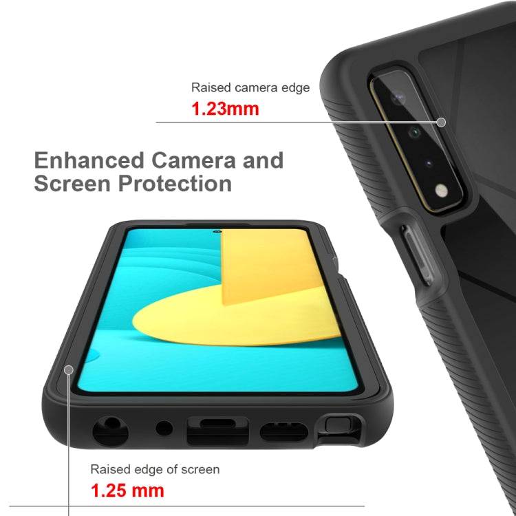 Black shockproof phone case with raised camera and screen protection