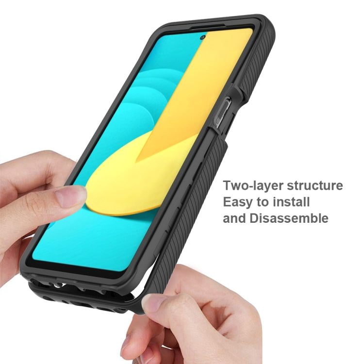 Black shockproof phone case with two-piece bumper design, easy-grip sides