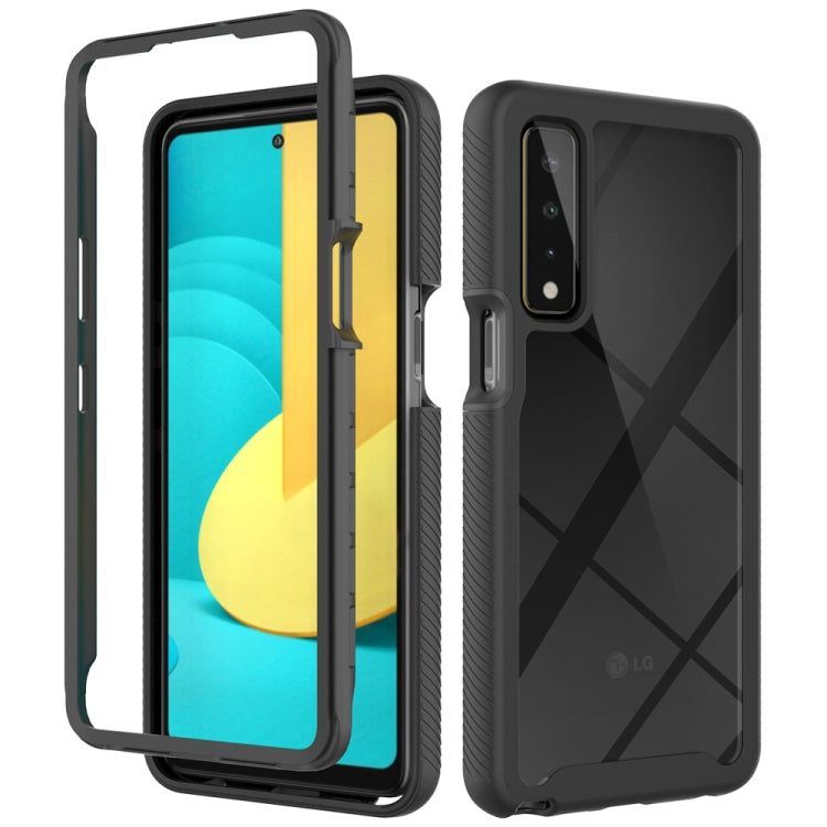 Black shockproof TPU phone case with raised edges and textured grip, front and back view.