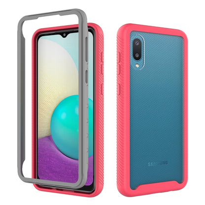 Red shockproof TPU phone case with textured grip, front and back view.