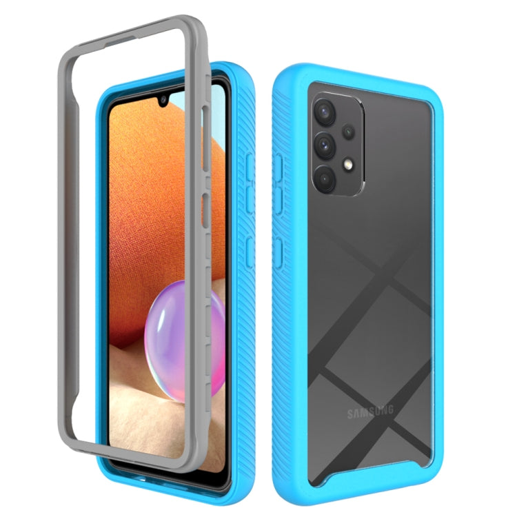 Light blue shockproof TPU phone case with textured grip, front and back view.