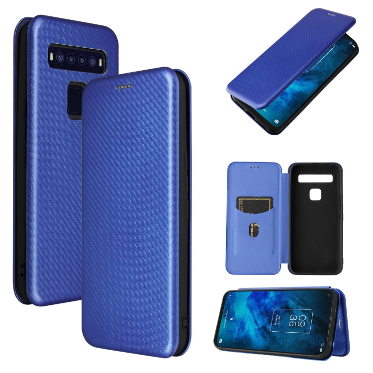 Blue carbon fiber texture magnetic flip phone case with card slot and TPU cover
