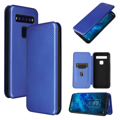 Blue carbon fiber texture magnetic flip phone case with card slot and TPU cover