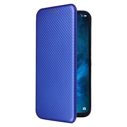 Blue carbon fiber texture magnetic flip phone case with protective back panel