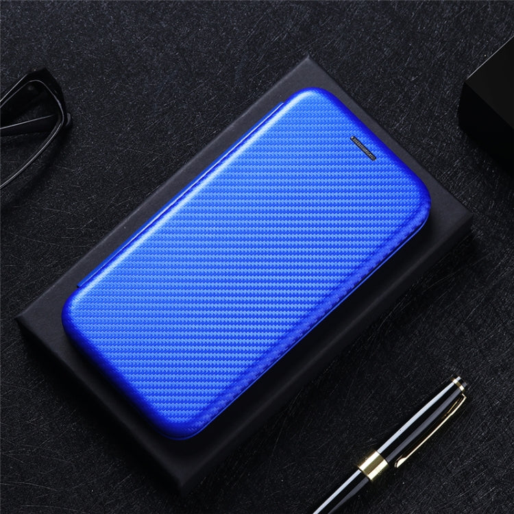 Blue carbon fiber texture magnetic flip phone case with front cover closed
