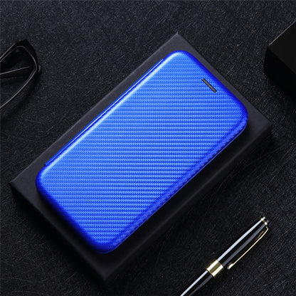 Blue carbon fiber texture magnetic flip phone case with front cover closed