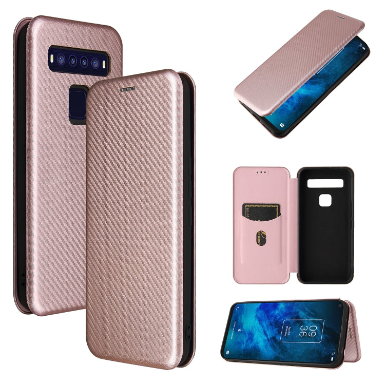 Pink carbon fiber texture magnetic flip phone case with card slot and TPU cover