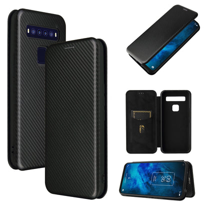 Black carbon fiber texture magnetic flip phone case with card slot and TPU cover
