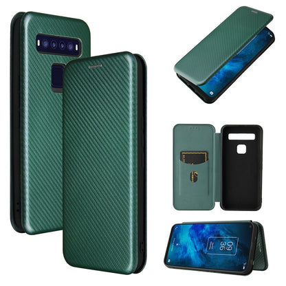 Green carbon-fiber textured magnetic flip phone case with card slot