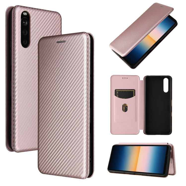 Pink carbon-fiber textured magnetic flip phone case with card slot