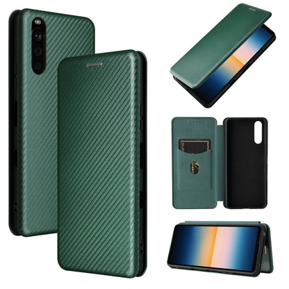 Green carbon-fiber textured magnetic flip phone case with card slot