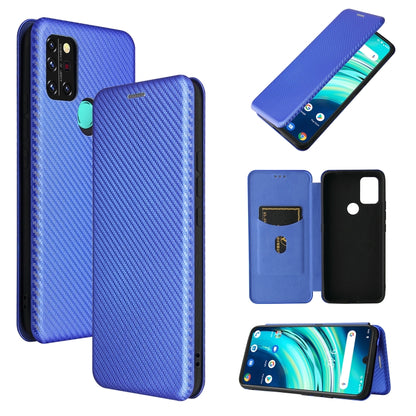 Blue carbon-fiber textured magnetic flip phone case with card slot