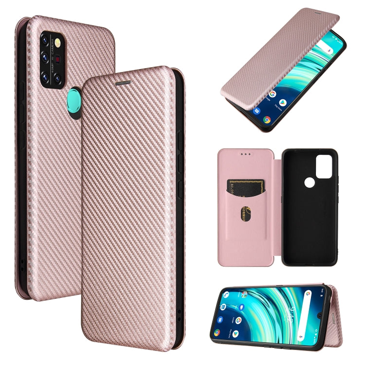 Pink carbon-fiber textured magnetic flip phone case with card slot