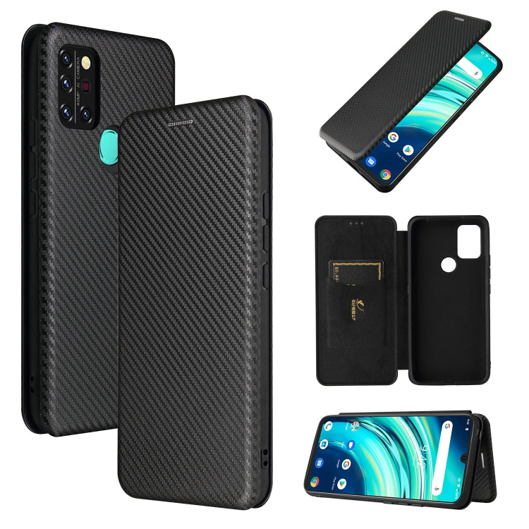 Black carbon-fiber textured magnetic flip phone case with card slot