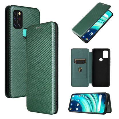 Green carbon fiber texture magnetic flip phone case with card slot for slim smartphone