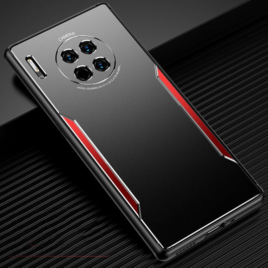 Black TPU phone case with red decorative edge stripe and camera cutouts