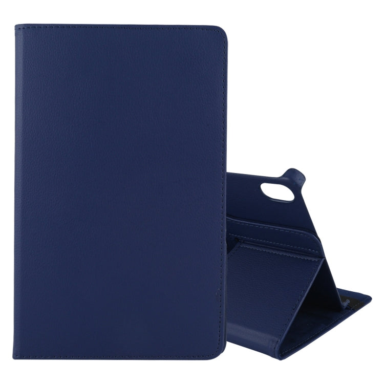 Blue leather tablet case with flip stand and holder, horizontal rotation hinge cutout