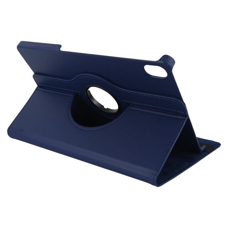 Blue leather tablet case with stand, circular camera opening and side hand strap hole