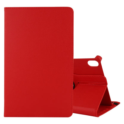 Red leather tablet case with flip stand and holder, hinged for horizontal rotation