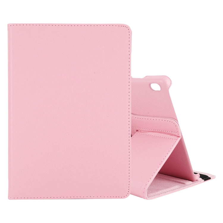 Light pink leather-style tablet case with flip cover and kickstand, side hole access