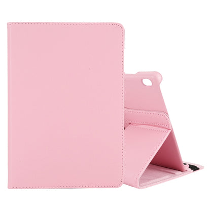 Light pink leather-style tablet case with flip cover and kickstand, side hole access